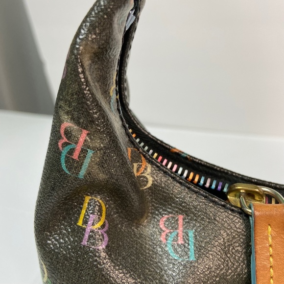 VINTAGE Dooney & Bourke MULTICOLOR COLORFUL Monogram  MINI Hobo AUTHENTICATED - Picture 3 of 13